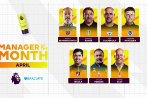 英超官方4月最佳主帅候选：瓜帅、斯洛特均3战全胜 努诺在列